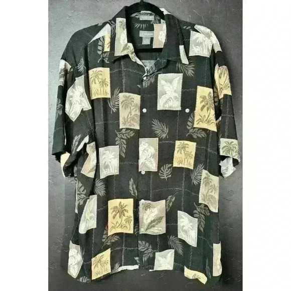 St Johns Bay Island Style 90s Hawaiian Shirt Size L BLK 100% Rayon Short Sleeves - Picture 1 of 6